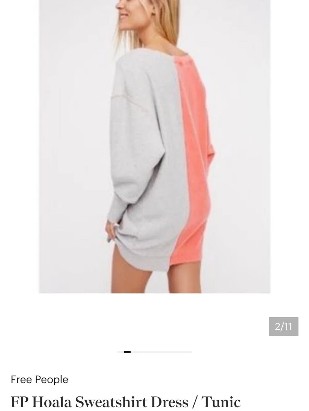Free People Coral and Light Gray Colorblock Sweatshirt Tunic